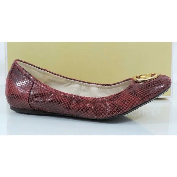 Michael Kors FULTON BALLET Flats MK Logo Leather Red Cinnabar Embossed Size 9.5